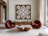 Otomi Farm XIII by Veronique Charron. Shown as extra-large giant wall art in a modern living room. Available as an archival giclee rolled canvas, fine art paper, or poster print. SKU 42392a.