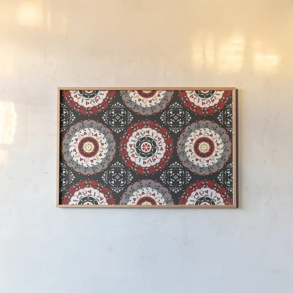 Otomi Farm XIV by Veronique Charron. shown as a paper print in a natural frame. Available as a archival giclee rolled canvas, fine art paper, or poster print. SKU 42393i.