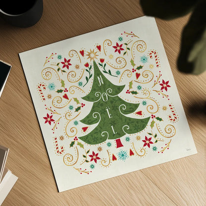 Otomi Holiday IX by Veronique Charron. Shown as a detailed flat fine art print, highlighting archival giclee quality. Available as an archival giclee rolled canvas, fine art paper, or poster print. SKU 45522a.