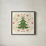 Otomi Holiday IX by Veronique Charron. Shown in a sleek black glass frame for a contemporary gallery look. Available as an archival giclee rolled canvas, fine art paper, or poster print. SKU 45522a.