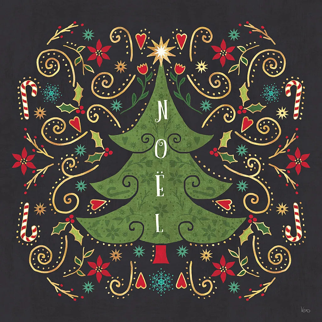 Otomi Holiday IX Black by Veronique Charron. SKU 45530a. Archival Giclee Fine art print for wall decor.