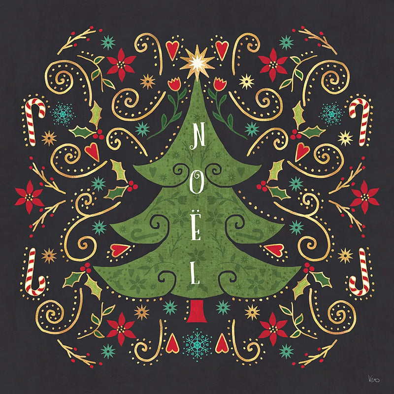 Otomi Holiday IX Black by Veronique Charron. SKU 45530a. Archival Giclee Fine art print for wall decor.