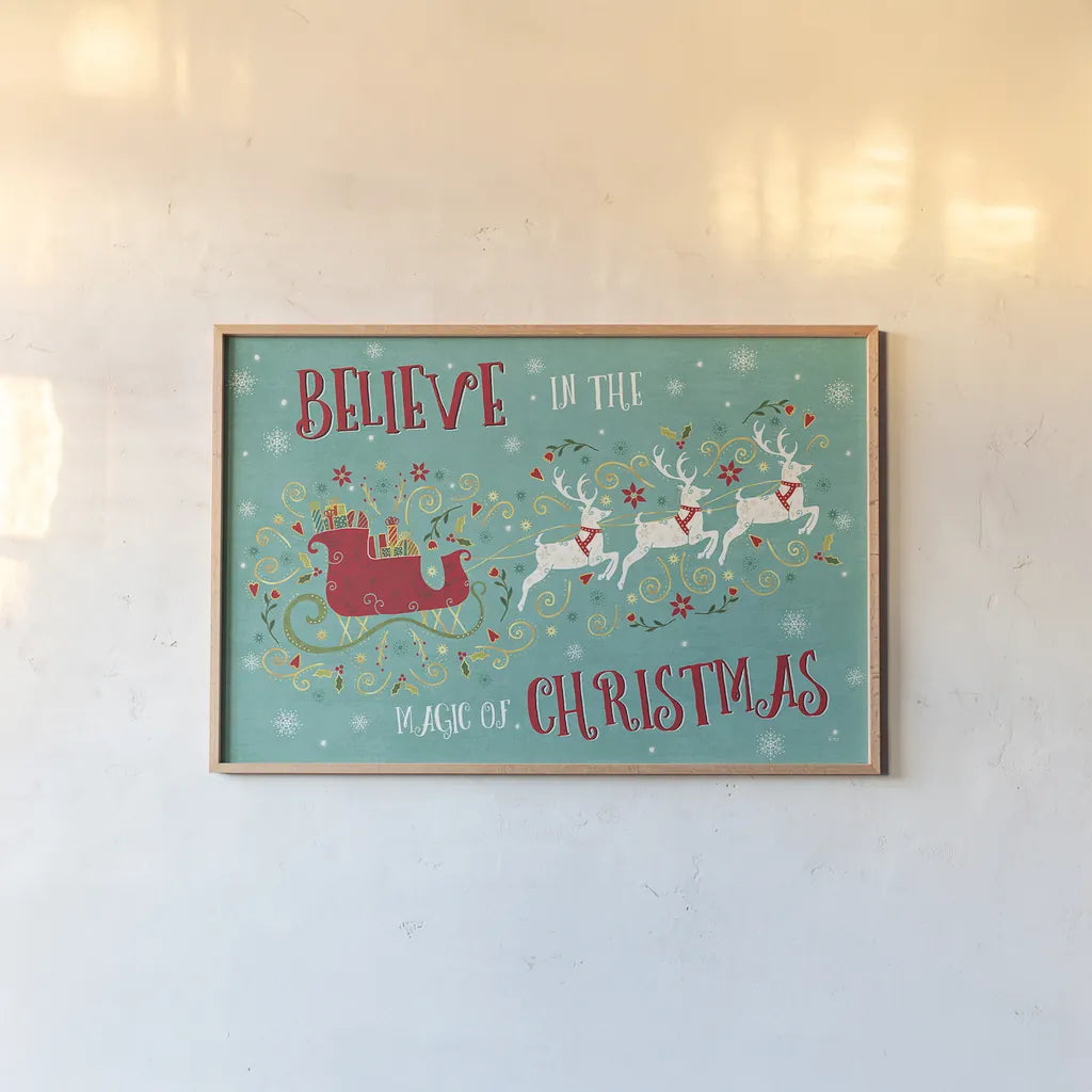 Otomi Holiday V by Veronique Charron. shown as a paper print in a natural frame. Available as a archival giclee rolled canvas, fine art paper, or poster print. SKU 45518i.