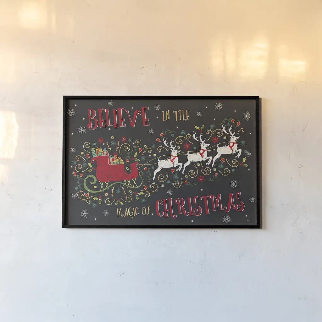 Otomi Holiday V Black by Veronique Charron. shown as a paper print in a black flame. Available as a archival giclee rolled canvas, fine art paper, or poster print. SKU 45526i.