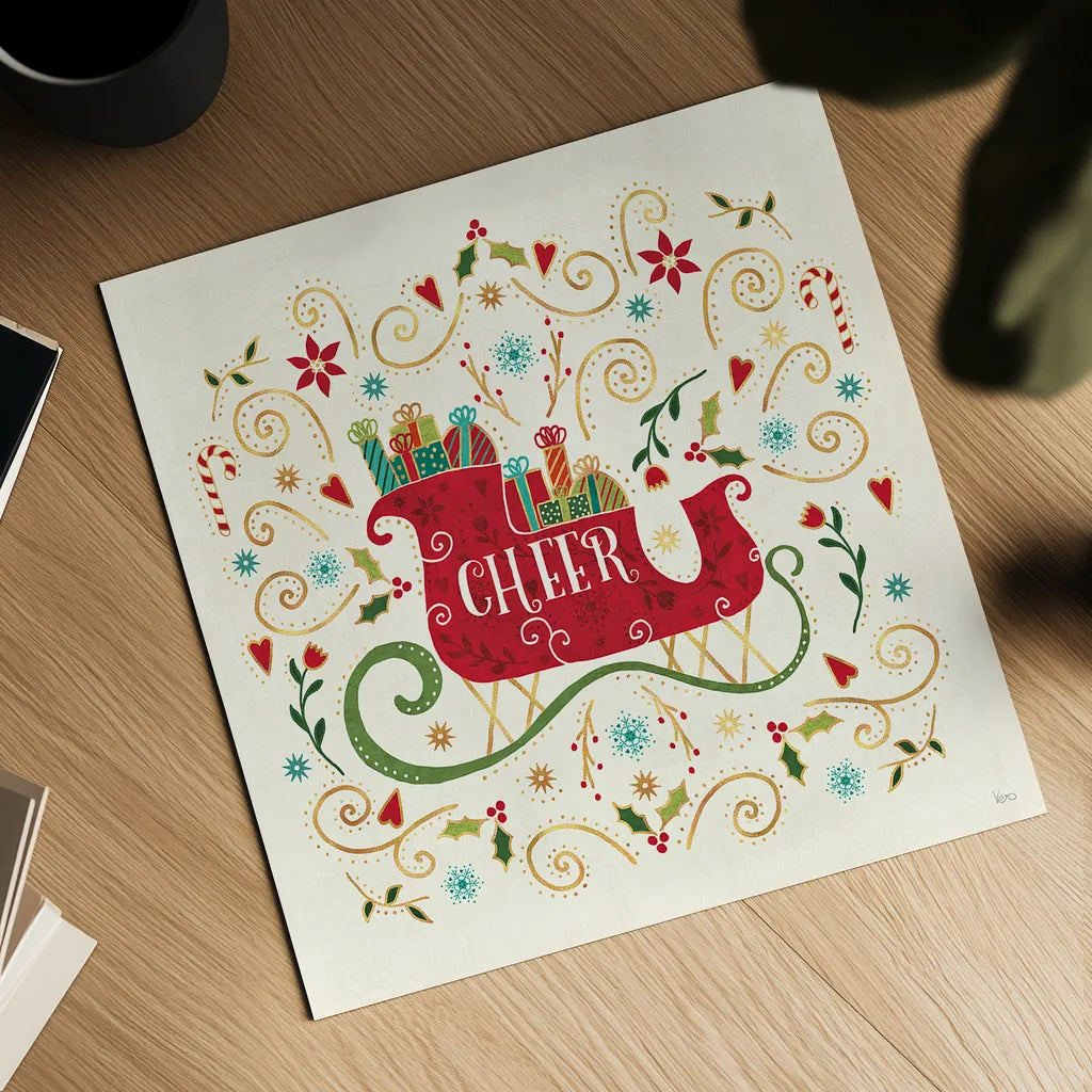 Otomi Holiday VI by Veronique Charron. Shown as a detailed flat fine art print, highlighting archival giclee quality. Available as an archival giclee rolled canvas, fine art paper, or poster print. SKU 45519a.