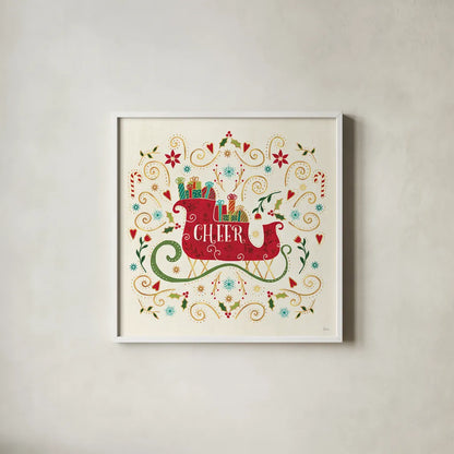 Otomi Holiday VI by Veronique Charron. Shown in a crisp white glass frame for a clean and minimalist style. Available as an archival giclee rolled canvas, fine art paper, or poster print. SKU 45519a.