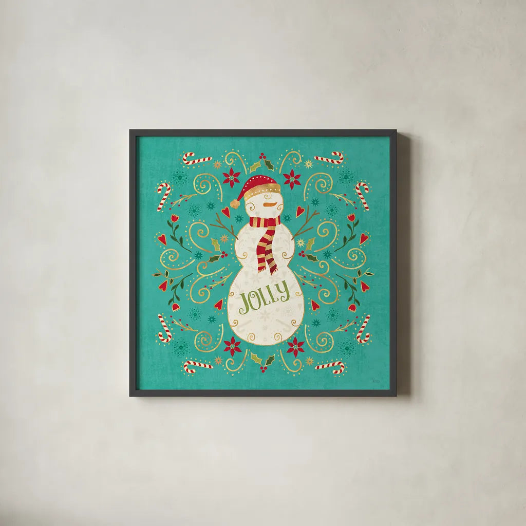 Otomi Holiday VII by Veronique Charron. Shown in a sleek black glass frame for a contemporary gallery look. Available as an archival giclee rolled canvas, fine art paper, or poster print. SKU 45520a.