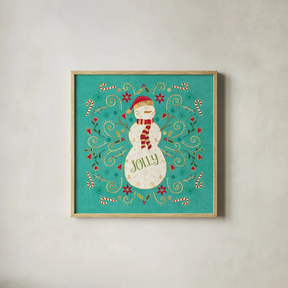 Otomi Holiday VII by Veronique Charron. Shown in a natural wood glass frame for a timeless modern aesthetic. Available as an archival giclee rolled canvas, fine art paper, or poster print. SKU 45520a.