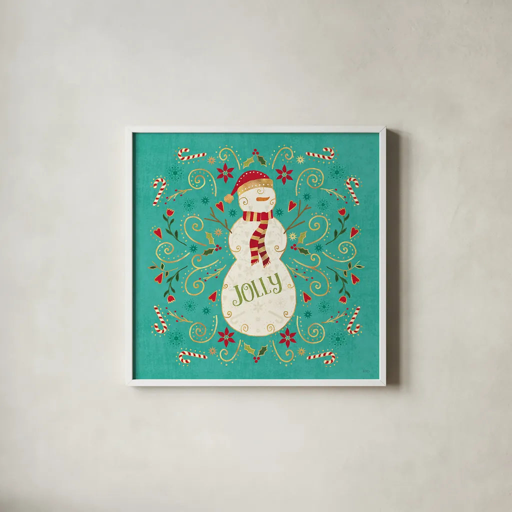 Otomi Holiday VII by Veronique Charron. Shown in a crisp white glass frame for a clean and minimalist style. Available as an archival giclee rolled canvas, fine art paper, or poster print. SKU 45520a.