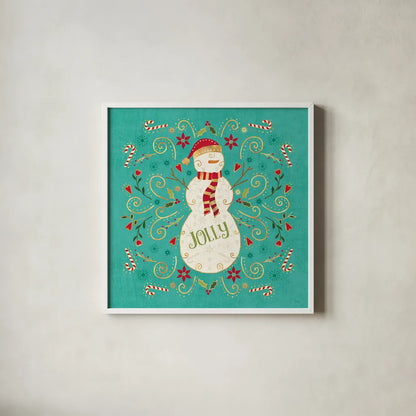 Otomi Holiday VII by Veronique Charron. Shown in a crisp white glass frame for a clean and minimalist style. Available as an archival giclee rolled canvas, fine art paper, or poster print. SKU 45520a.