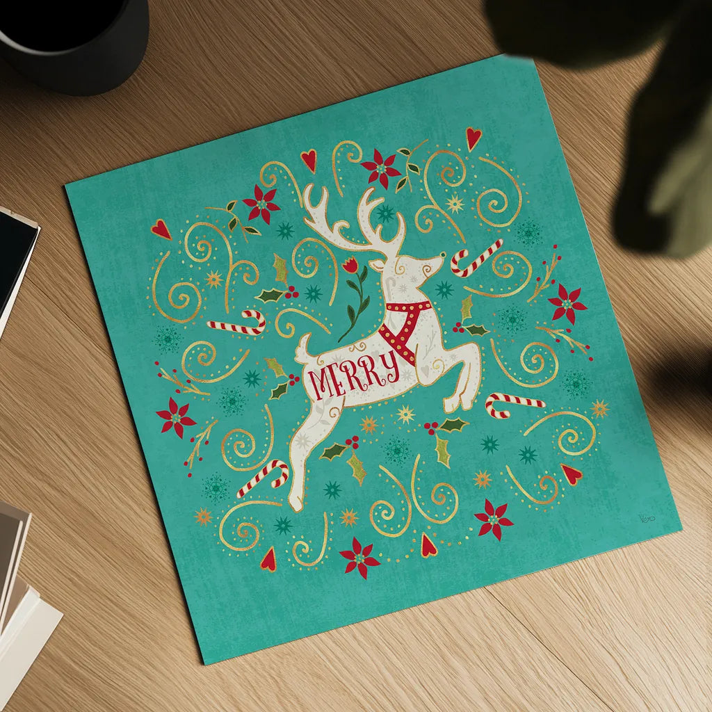 Otomi Holiday VIII by Veronique Charron. Shown as a detailed flat fine art print, highlighting archival giclee quality. Available as an archival giclee rolled canvas, fine art paper, or poster print. SKU 45521a.