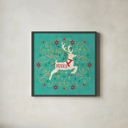 Otomi Holiday VIII by Veronique Charron. Shown in a sleek black glass frame for a contemporary gallery look. Available as an archival giclee rolled canvas, fine art paper, or poster print. SKU 45521a.