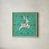 Otomi Holiday VIII by Veronique Charron. Shown in a natural wood glass frame for a timeless modern aesthetic. Available as an archival giclee rolled canvas, fine art paper, or poster print. SKU 45521a.