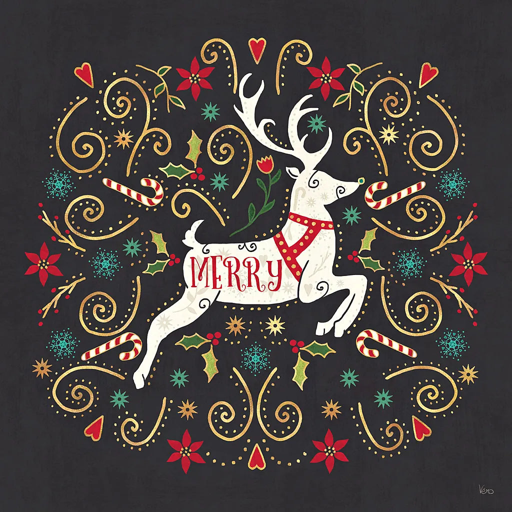 Otomi Holiday VIII Black by Veronique Charron. SKU 45529a. Archival Giclee Fine art print for wall decor.