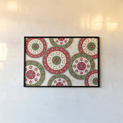 Otomi Holiday X by Veronique Charron. shown as a paper print in a black flame. Available as a archival giclee rolled canvas, fine art paper, or poster print. SKU 45523i.