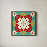 Otomi Holiday XI by Veronique Charron. Shown in a sleek black glass frame for a contemporary gallery look. Available as an archival giclee rolled canvas, fine art paper, or poster print. SKU 45524a.
