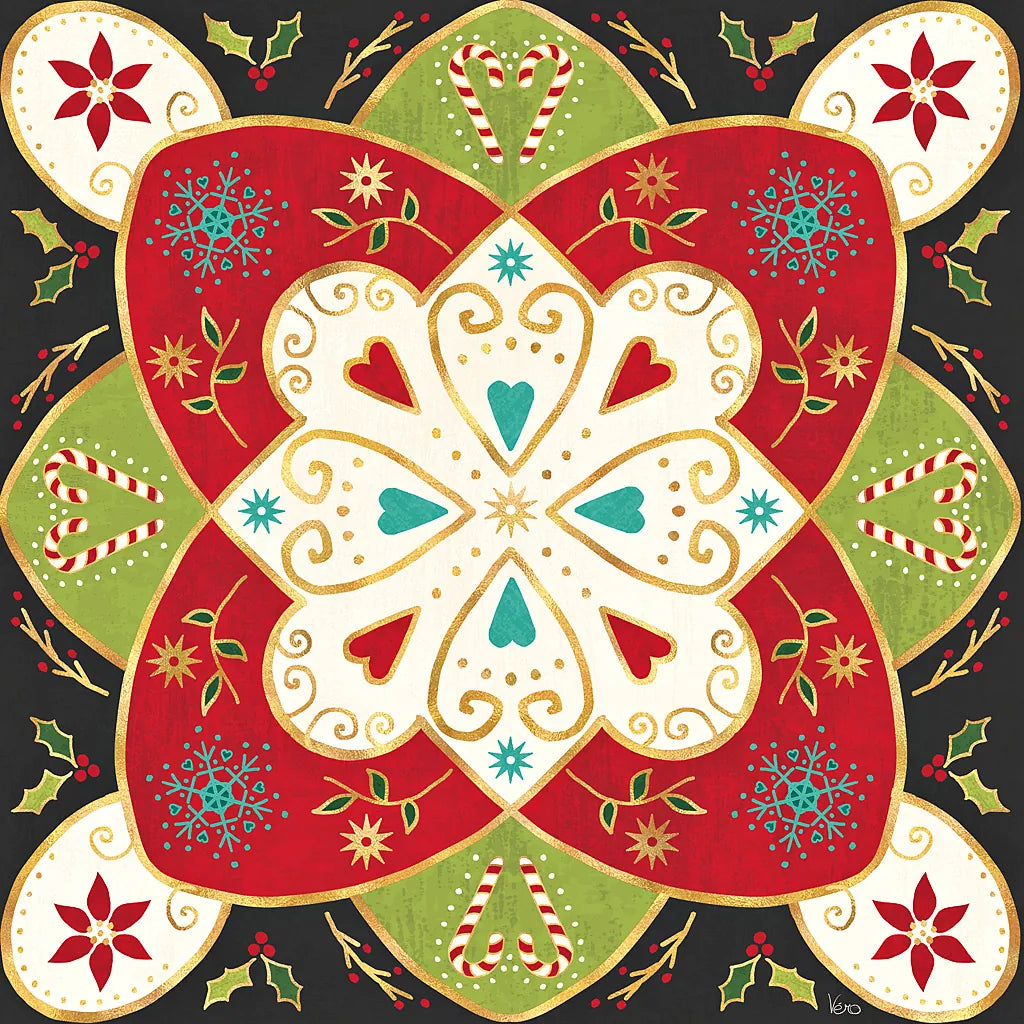 Otomi Holiday XI Black by Veronique Charron. SKU 45532a. Archival Giclee Fine art print for wall decor.