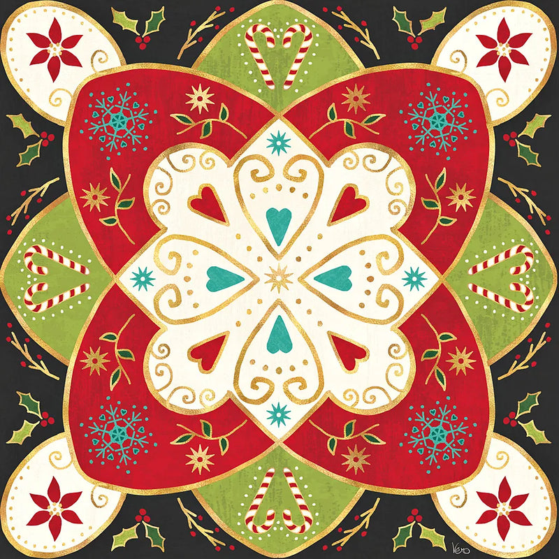 Otomi Holiday XI Black by Veronique Charron. SKU 45532a. Archival Giclee Fine art print for wall decor.