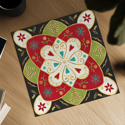 Otomi Holiday XI Black by Veronique Charron. Shown as a detailed flat fine art print, highlighting archival giclee quality. Available as an archival giclee rolled canvas, fine art paper, or poster print. SKU 45532a.