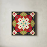 Otomi Holiday XI Black by Veronique Charron. Shown in a sleek black glass frame for a contemporary gallery look. Available as an archival giclee rolled canvas, fine art paper, or poster print. SKU 45532a.