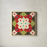 Otomi Holiday XI Black by Veronique Charron. Shown in a natural wood glass frame for a timeless modern aesthetic. Available as an archival giclee rolled canvas, fine art paper, or poster print. SKU 45532a.