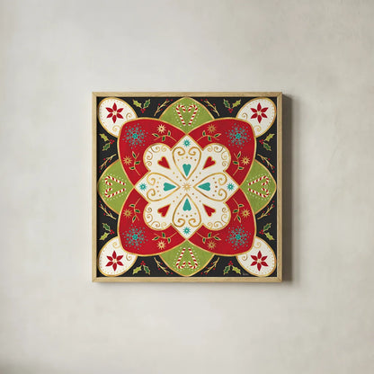 Otomi Holiday XI Black by Veronique Charron. Shown in a natural wood glass frame for a timeless modern aesthetic. Available as an archival giclee rolled canvas, fine art paper, or poster print. SKU 45532a.