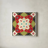 Otomi Holiday XI Black by Veronique Charron. Shown in a crisp white glass frame for a clean and minimalist style. Available as an archival giclee rolled canvas, fine art paper, or poster print. SKU 45532a.