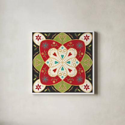 Otomi Holiday XI Black by Veronique Charron. Shown in a crisp white glass frame for a clean and minimalist style. Available as an archival giclee rolled canvas, fine art paper, or poster print. SKU 45532a.