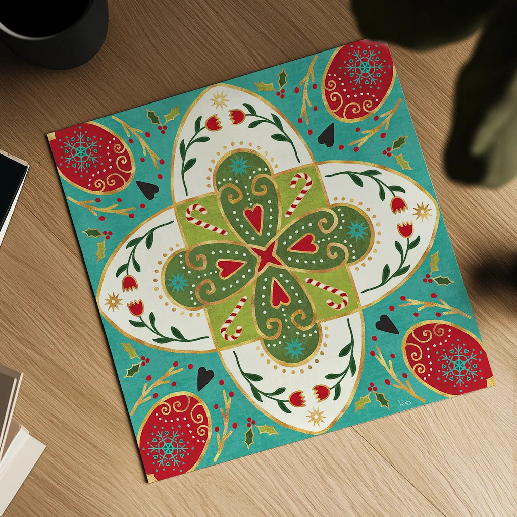 Otomi Holiday XII by Veronique Charron. Shown as a detailed flat fine art print, highlighting archival giclee quality. Available as an archival giclee rolled canvas, fine art paper, or poster print. SKU 45525a.