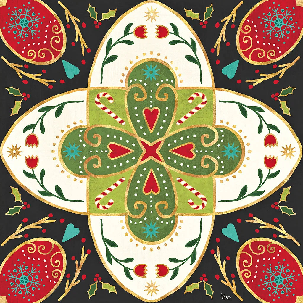 Otomi Holiday XII Black by Veronique Charron. SKU 45533a. Archival Giclee Fine art print for wall decor.