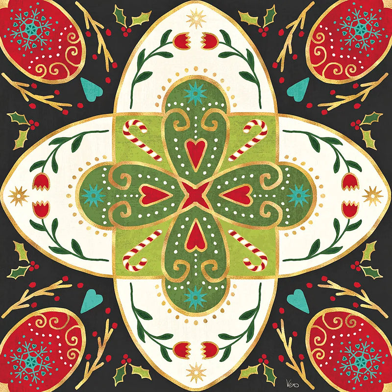 Otomi Holiday XII Black by Veronique Charron. SKU 45533a. Archival Giclee Fine art print for wall decor.