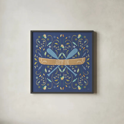 Otomi Lake III Dark by Veronique Charron. Shown in a sleek black glass frame for a contemporary gallery look. Available as an archival giclee rolled canvas, fine art paper, or poster print. SKU 46450a.