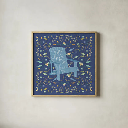 Otomi Lake IV Dark by Veronique Charron. Shown in a natural wood glass frame for a timeless modern aesthetic. Available as an archival giclee rolled canvas, fine art paper, or poster print. SKU 46451a.