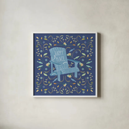 Otomi Lake IV Dark by Veronique Charron. Shown in a crisp white glass frame for a clean and minimalist style. Available as an archival giclee rolled canvas, fine art paper, or poster print. SKU 46451a.