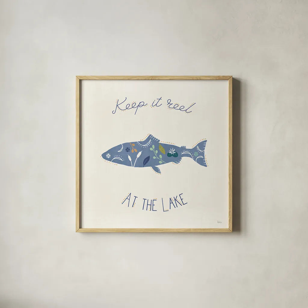 Otomi Lake IX by Veronique Charron. Shown in a natural wood glass frame for a timeless modern aesthetic. Available as an archival giclee rolled canvas, fine art paper, or poster print. SKU 46445a.