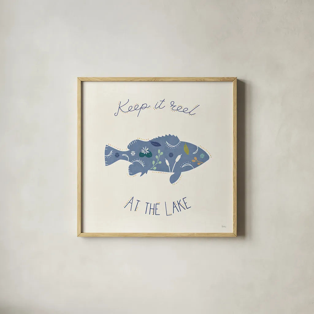 Otomi Lake IXB by Veronique Charron. Shown in a natural wood glass frame for a timeless modern aesthetic. Available as an archival giclee rolled canvas, fine art paper, or poster print. SKU 48355a.