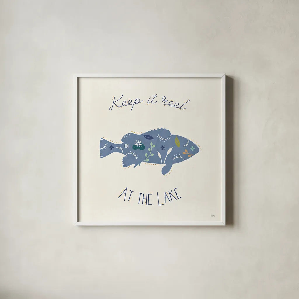 Otomi Lake IXB by Veronique Charron. Shown in a crisp white glass frame for a clean and minimalist style. Available as an archival giclee rolled canvas, fine art paper, or poster print. SKU 48355a.