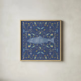 Otomi Lake V Dark by Veronique Charron. Shown in a natural wood glass frame for a timeless modern aesthetic. Available as an archival giclee rolled canvas, fine art paper, or poster print. SKU 46452a.