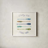Otomi Lake VII Paddles by Veronique Charron. Shown in a crisp white glass frame for a clean and minimalist style. Available as an archival giclee rolled canvas, fine art paper, or poster print. SKU 48354a.