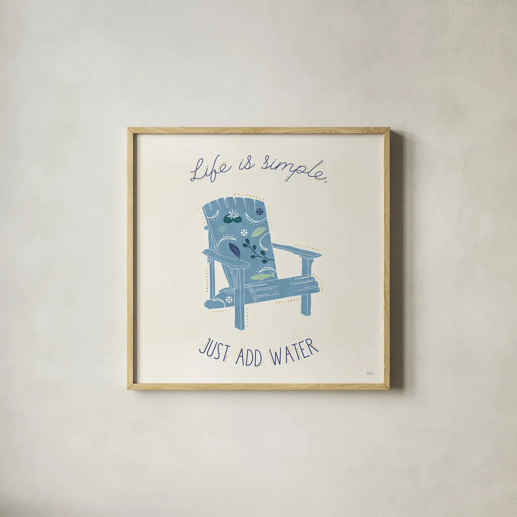 Otomi Lake VIII by Veronique Charron. Shown in a natural wood glass frame for a timeless modern aesthetic. Available as an archival giclee rolled canvas, fine art paper, or poster print. SKU 46444a.