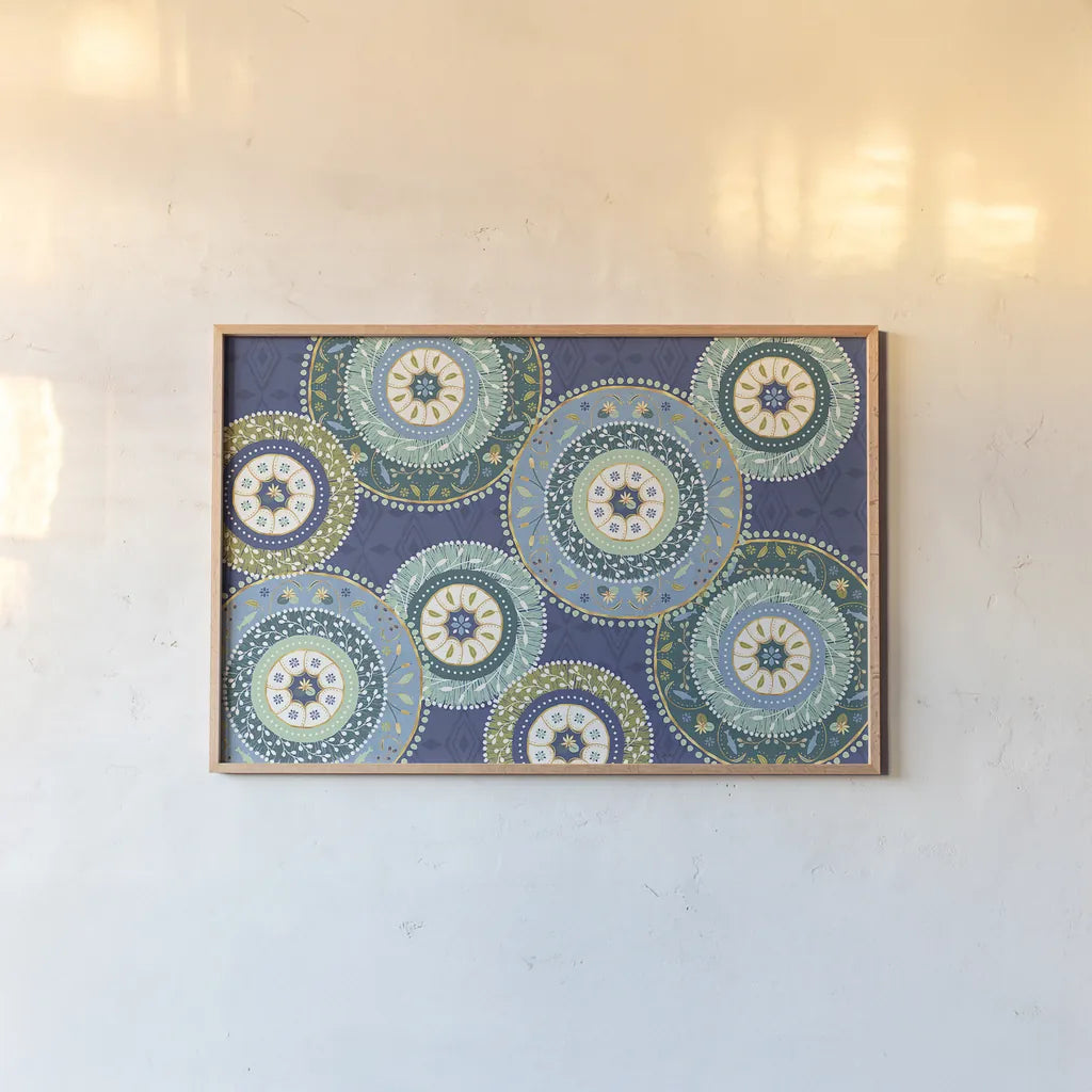 Otomi Lake XI by Veronique Charron. shown as a paper print in a natural frame. Available as a archival giclee rolled canvas, fine art paper, or poster print. SKU 46447i.