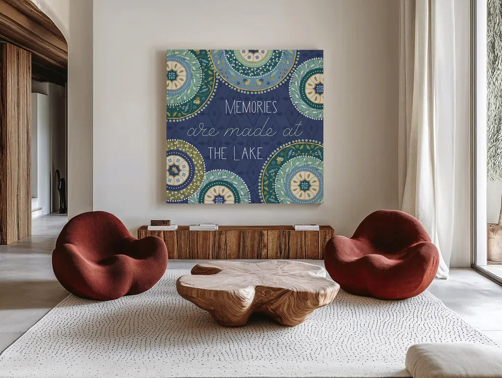 Otomi Lake XV by Veronique Charron. Shown as extra-large giant wall art in a modern living room. Available as an archival giclee rolled canvas, fine art paper, or poster print. SKU 48359a.