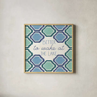 Otomi Lake XVI by Veronique Charron. Shown in a natural wood glass frame for a timeless modern aesthetic. Available as an archival giclee rolled canvas, fine art paper, or poster print. SKU 48360a.