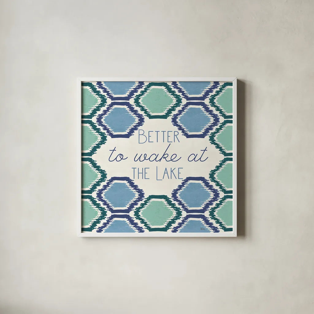 Otomi Lake XVI by Veronique Charron. Shown in a crisp white glass frame for a clean and minimalist style. Available as an archival giclee rolled canvas, fine art paper, or poster print. SKU 48360a.