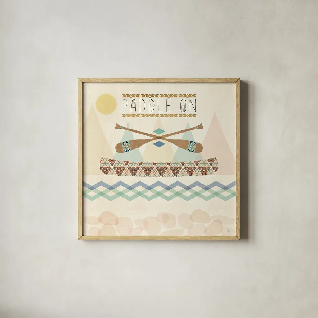 Outdoor Geo V by Veronique Charron. Shown in a natural wood glass frame for a timeless modern aesthetic. Available as an archival giclee rolled canvas, fine art paper, or poster print. SKU 36764a.