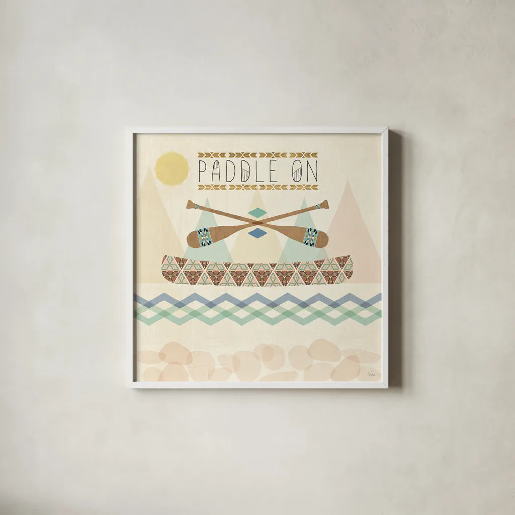 Outdoor Geo V by Veronique Charron. Shown in a crisp white glass frame for a clean and minimalist style. Available as an archival giclee rolled canvas, fine art paper, or poster print. SKU 36764a.