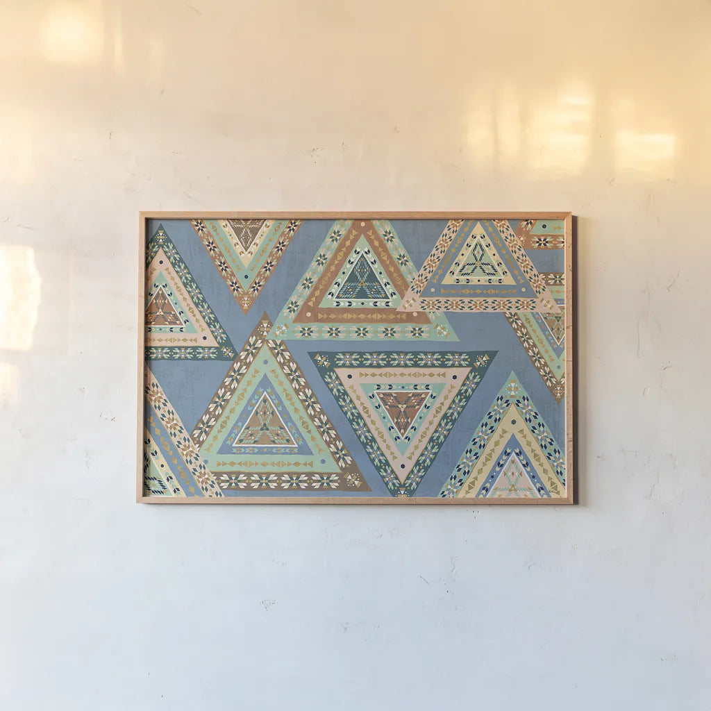 Outdoor Geo X by Veronique Charron. shown as a paper print in a natural frame. Available as a archival giclee rolled canvas, fine art paper, or poster print. SKU 36769i.