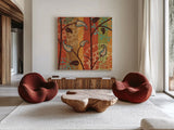 Paisley Garden II by Veronique Charron. Shown as extra-large giant wall art in a modern living room. Available as an archival giclee rolled canvas, fine art paper, or poster print. SKU 9313a.