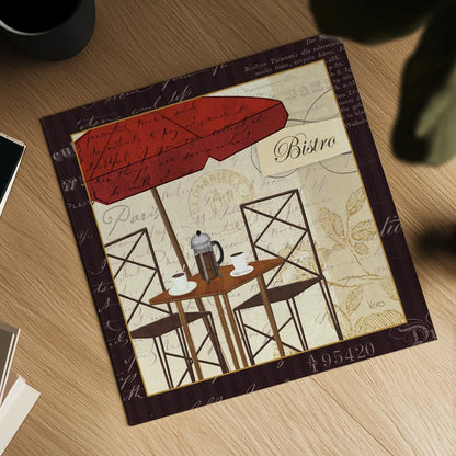 Petit Cafe II with Border by Veronique Charron. Shown as a detailed flat fine art print, highlighting archival giclee quality. Available as an archival giclee rolled canvas, fine art paper, or poster print. SKU 3286a.