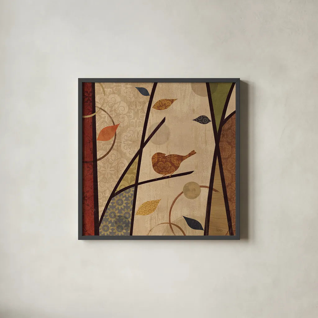 Pieces of Nature I Spice by Veronique Charron. Shown in a sleek black glass frame for a contemporary gallery look. Available as an archival giclee rolled canvas, fine art paper, or poster print. SKU 15968a.